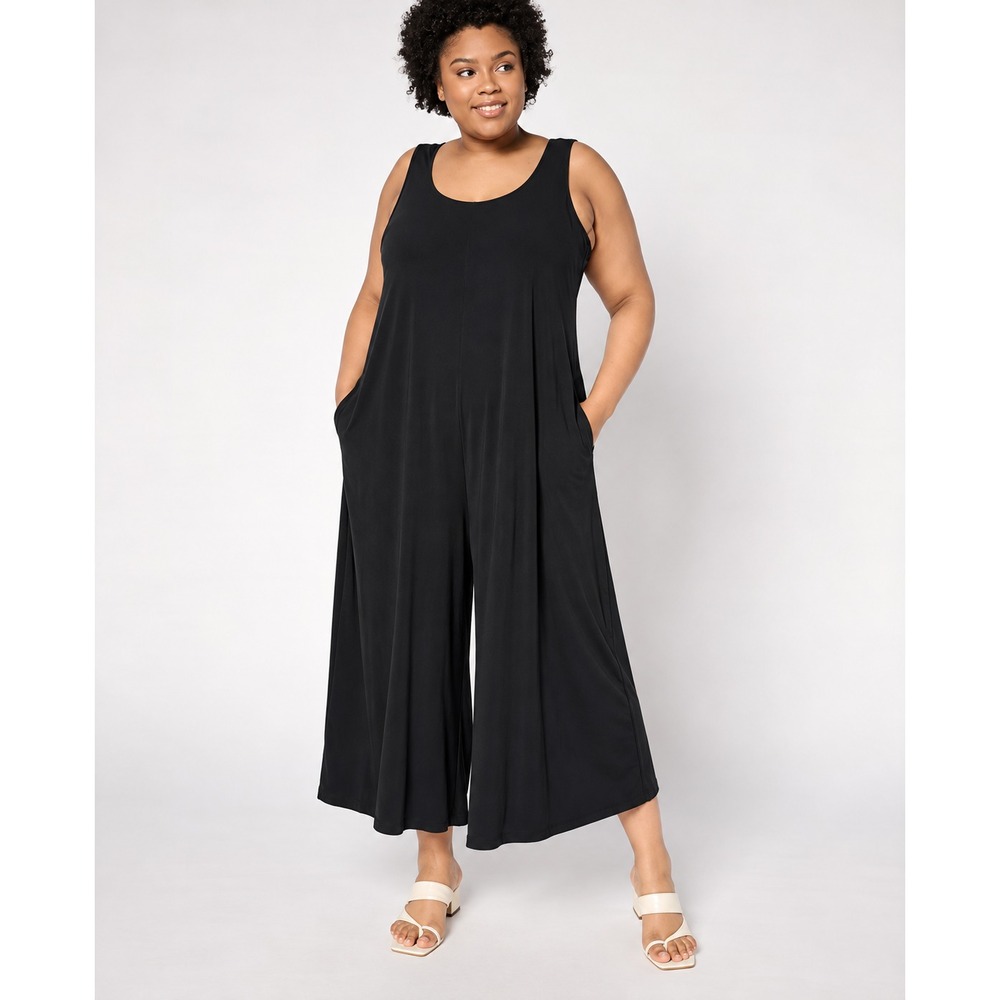 Women with Control Petite Como Jersey Wide-Leg Crop Jumpsuit Black, Petite XL
